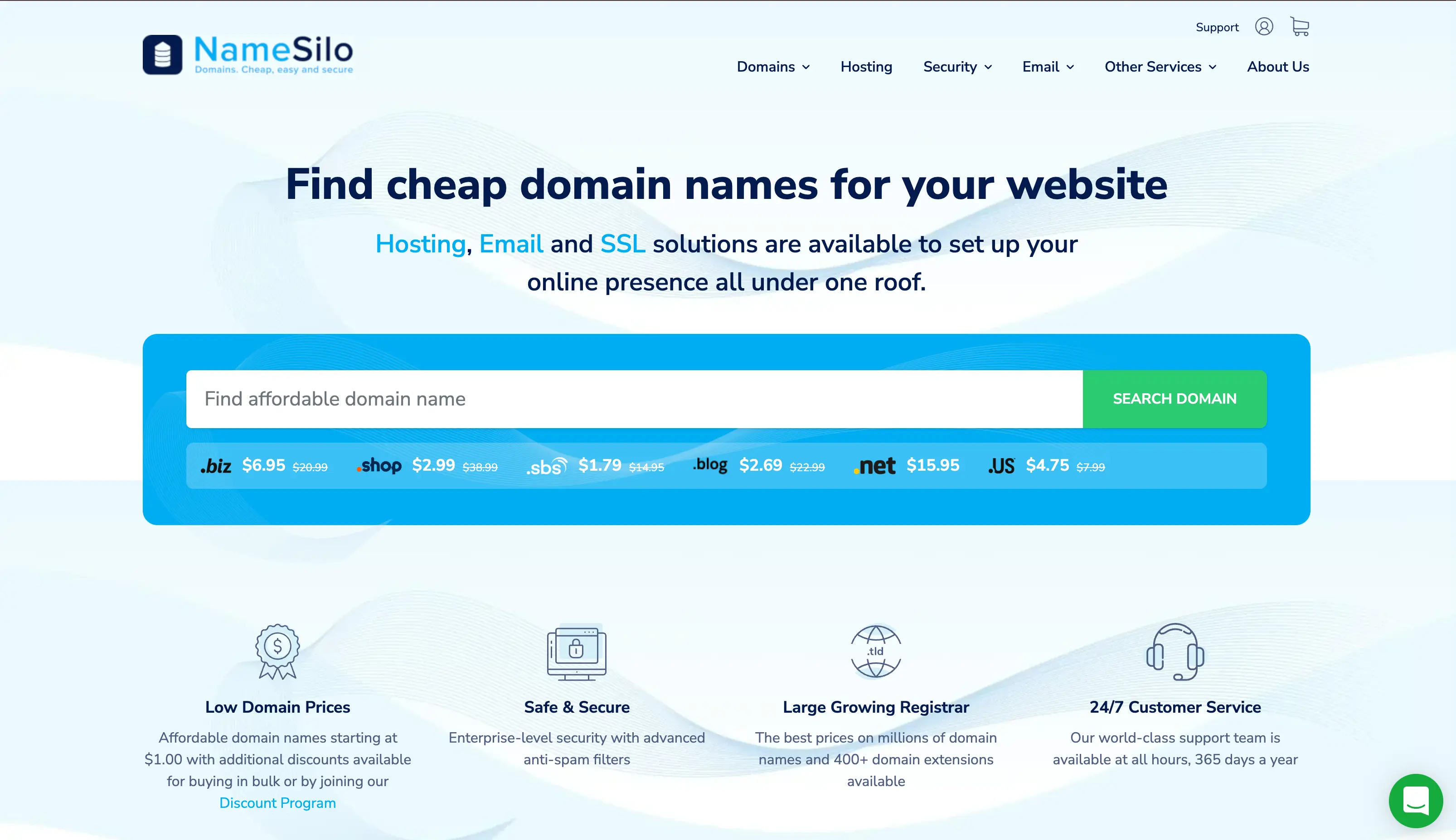 NameSilo Official Website Interface